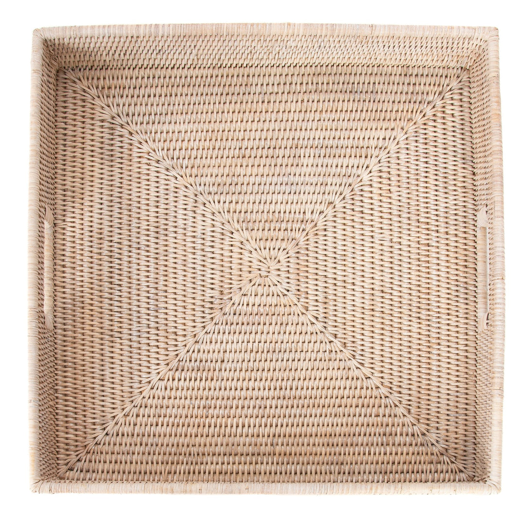 Rattan Square Serving Tray - Whitewash