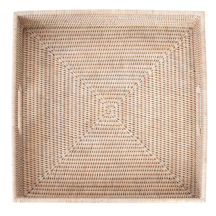 Rattan Square Serving Tray - Whitewash