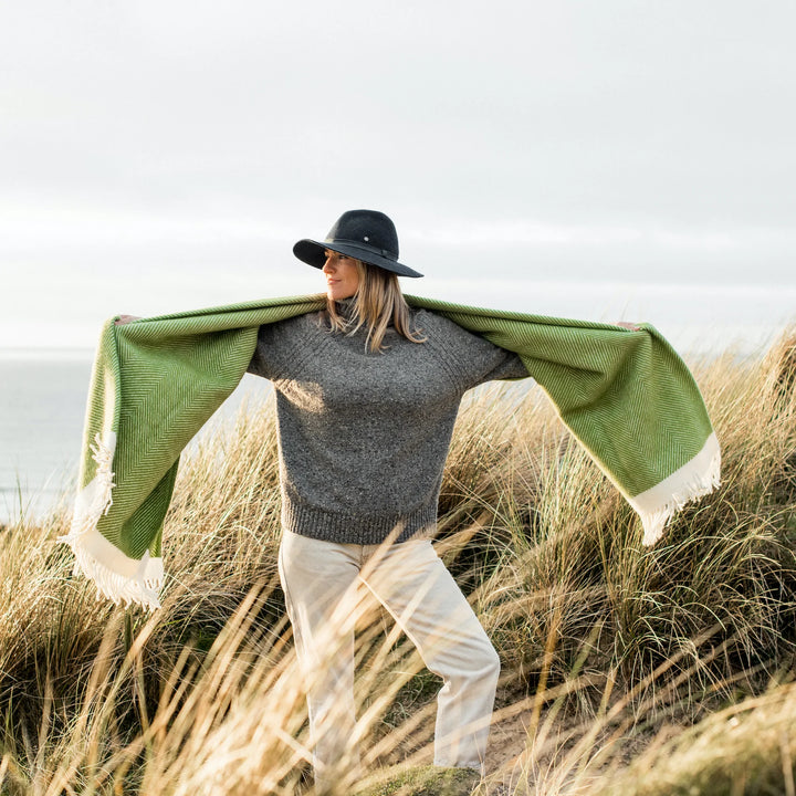 Kelp Green Herringbone Wool Throw