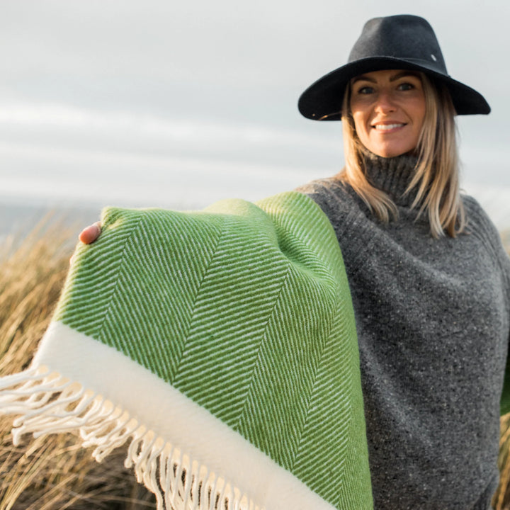 Kelp Green Herringbone Wool Throw