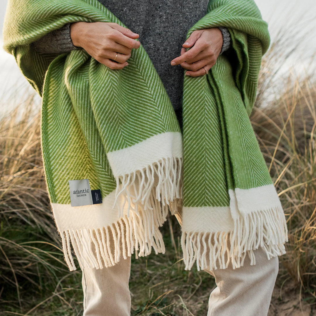 Kelp Green Herringbone Wool Throw