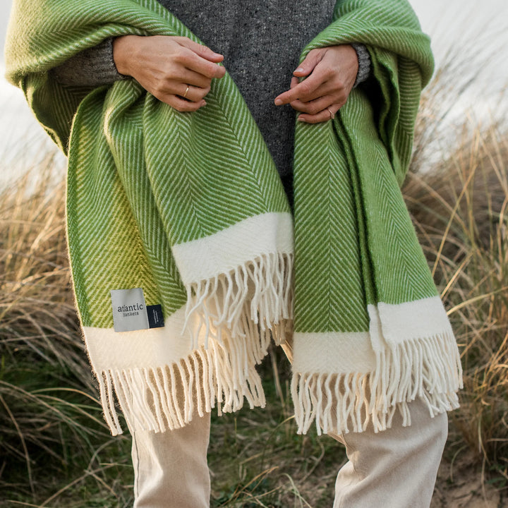 Kelp Green Herringbone Wool Throw