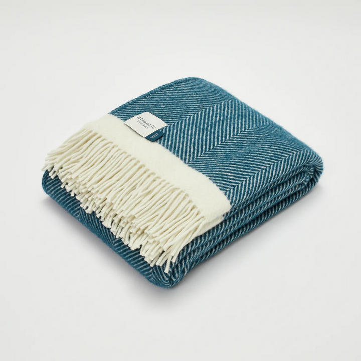 Sailor Blue Navy Herringbone Wool Throw