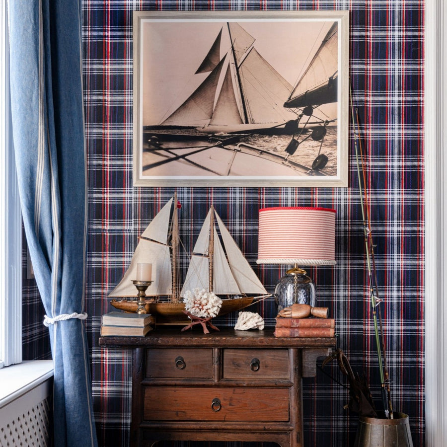 Seaport Plaid Navy Wallpaper