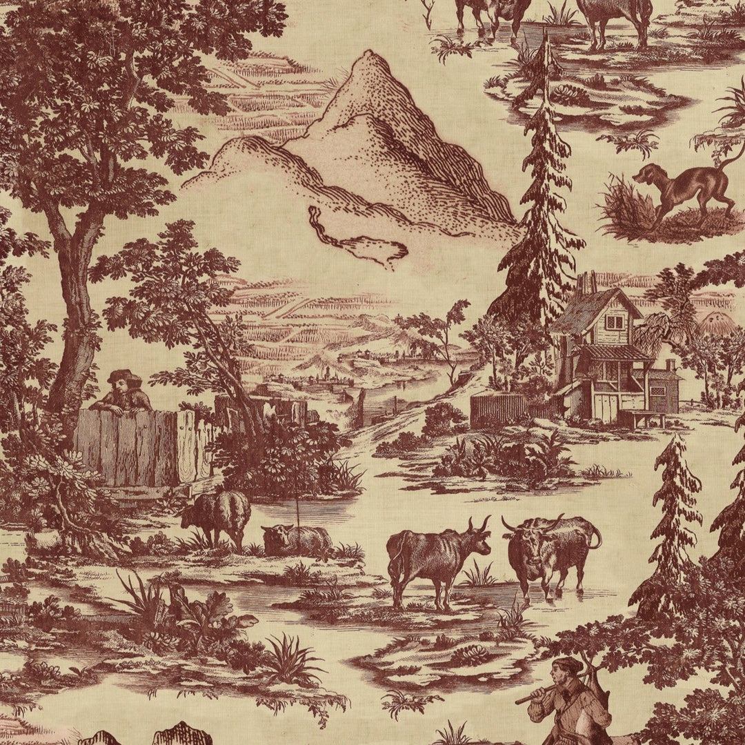 Burgundy Toile Du Tyrol Wallpaper