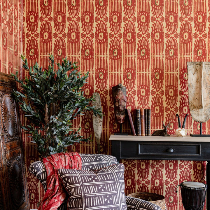 Tribal Ikat Wallpaper - Lava Red
