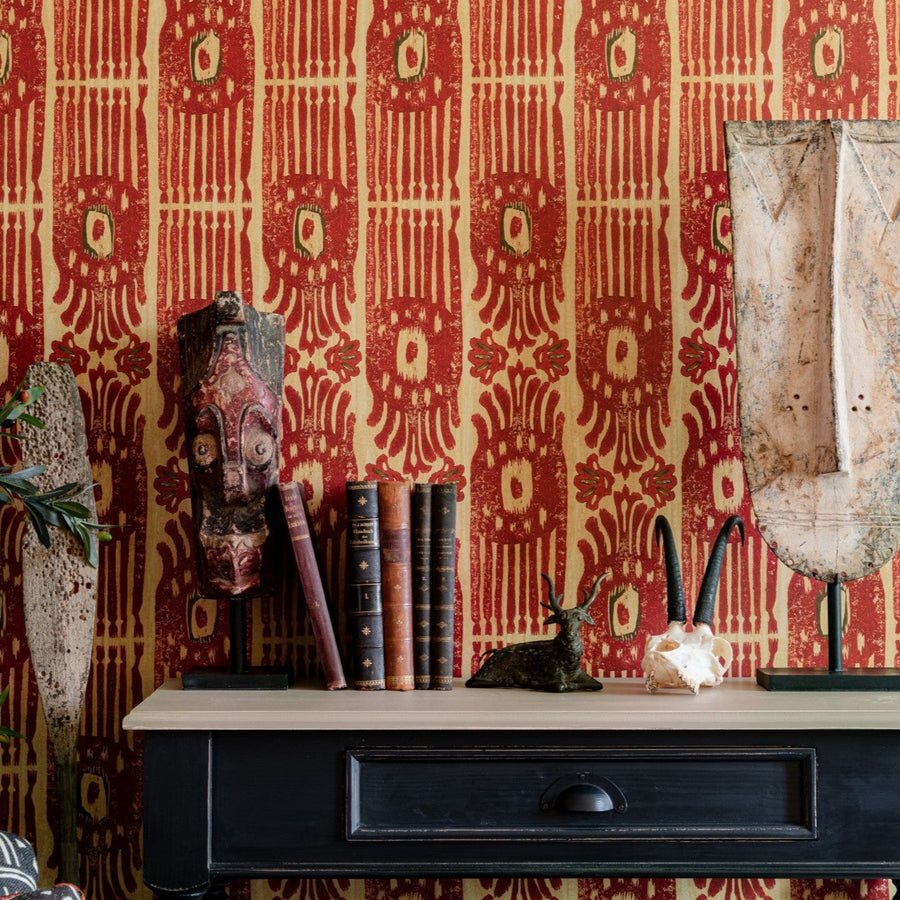 Tribal Ikat Wallpaper - Lava Red