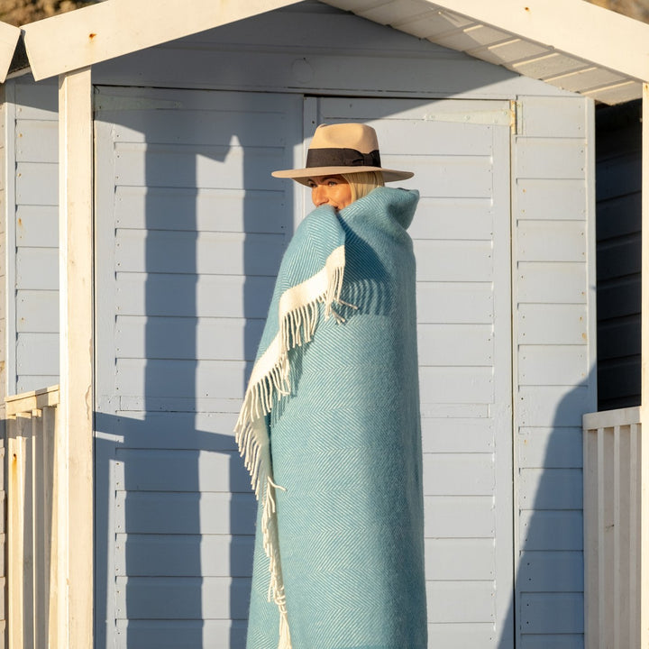 Turquoise Herringbone Wool Throw