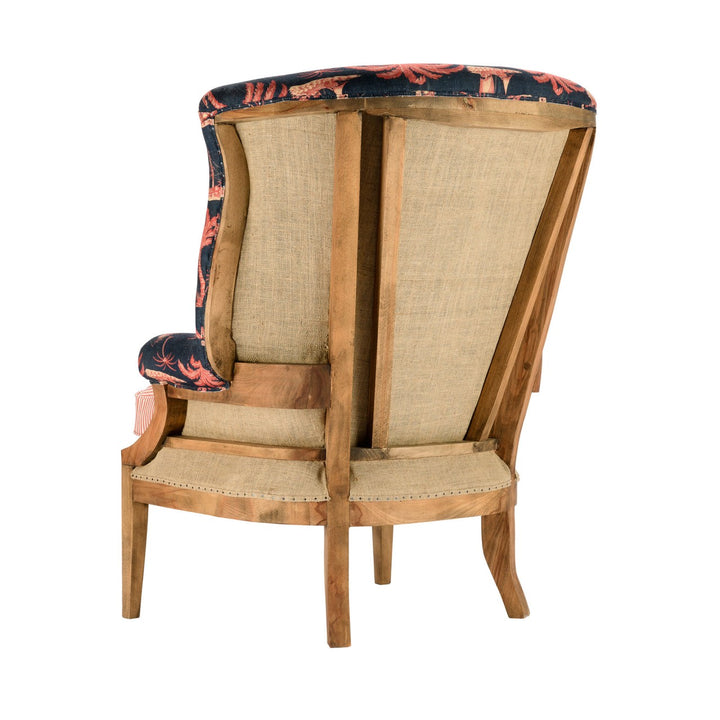 William Deconstructed Wingback Chair - Aegean Indigo & Rhubarb Stripe Linen