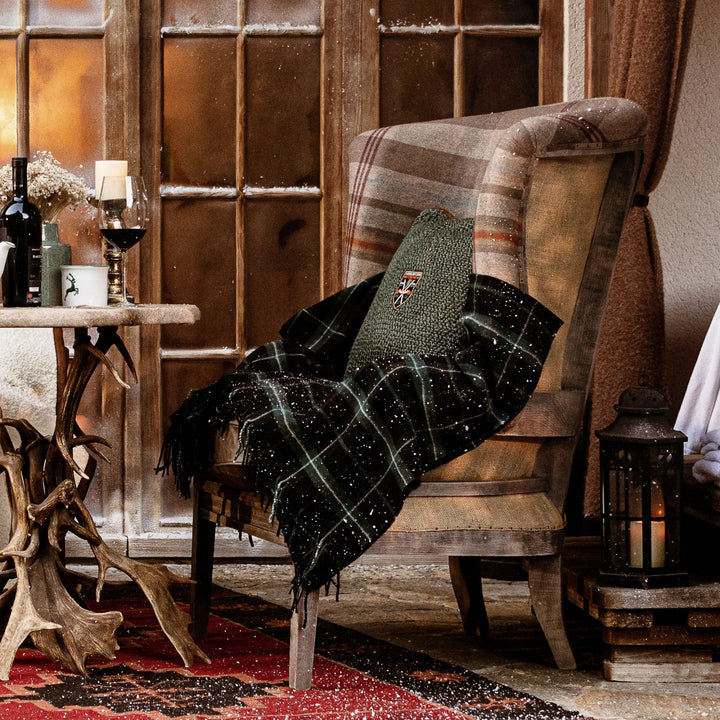 William Deconstructed Wingback Chair - Chalet Plaid & Antique Grey Leather