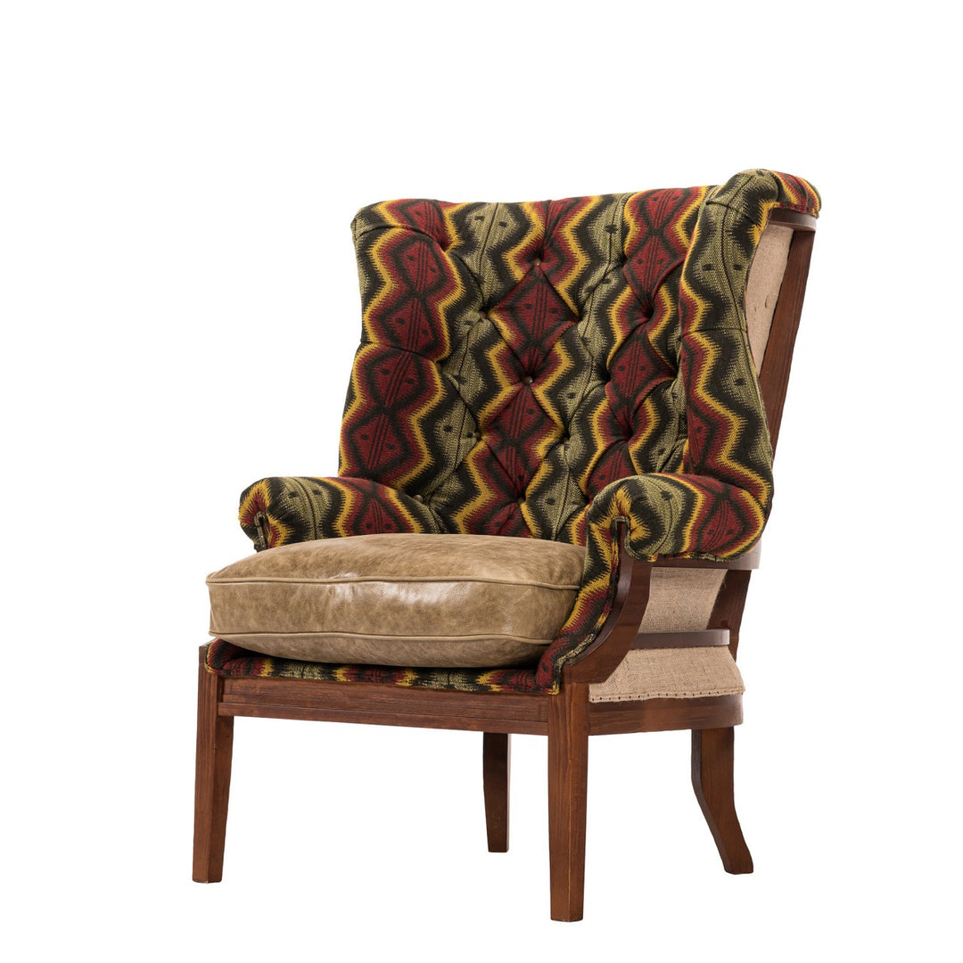 William Deconstructed Wingback Chair - Pyramidenspitze Fabric & Cambridge Sage Leather