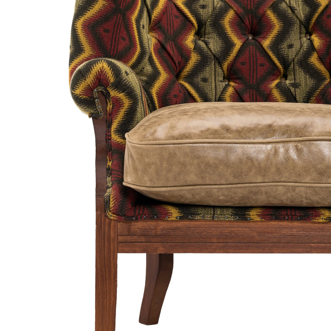 William Deconstructed Wingback Chair - Pyramidenspitze Fabric & Cambridge Sage Leather
