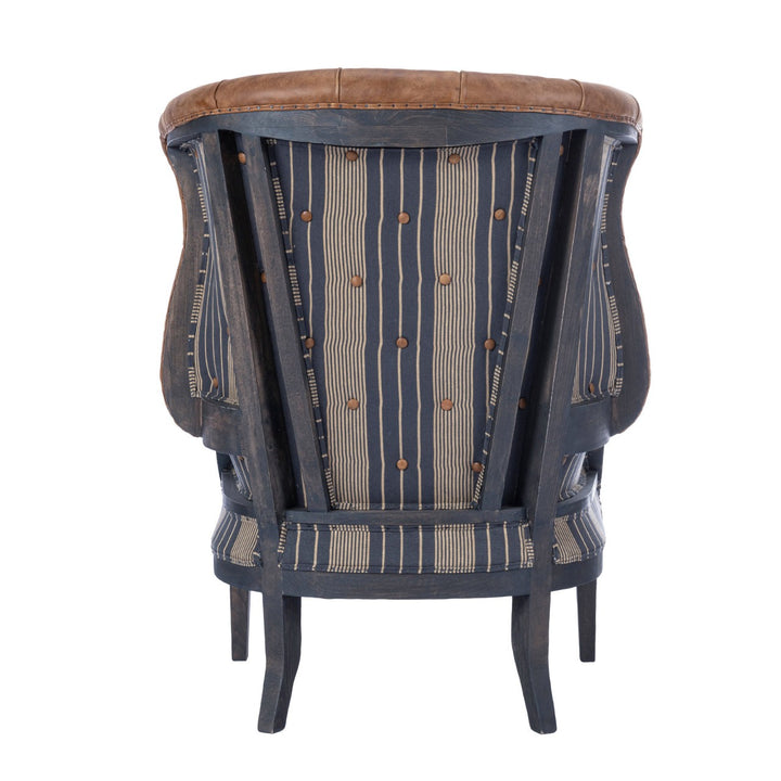William Deconstructed Wingback Chair - Newport Stripes & Leather