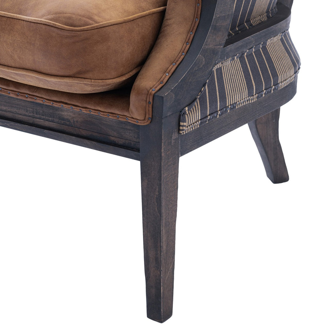 William Deconstructed Wingback Chair - Newport Stripes & Leather