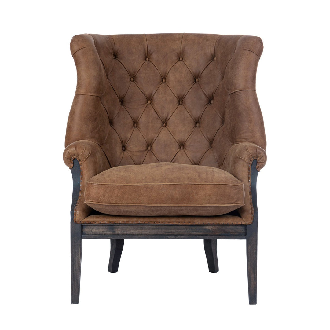 William Deconstructed Wingback Chair - Newport Stripes & Leather