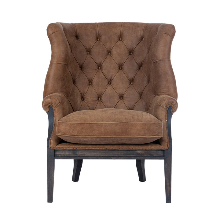 William Deconstructed Wingback Chair - Newport Stripes & Leather