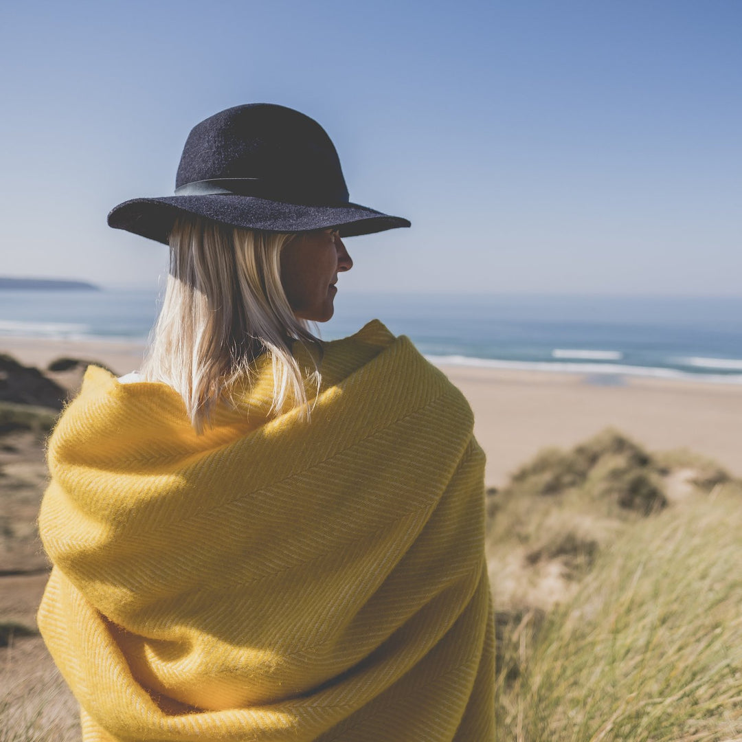 Yellow Herringbone Wool Throw