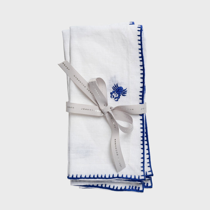 Crab Embroidered Dinner Napkins, White, Set of Two