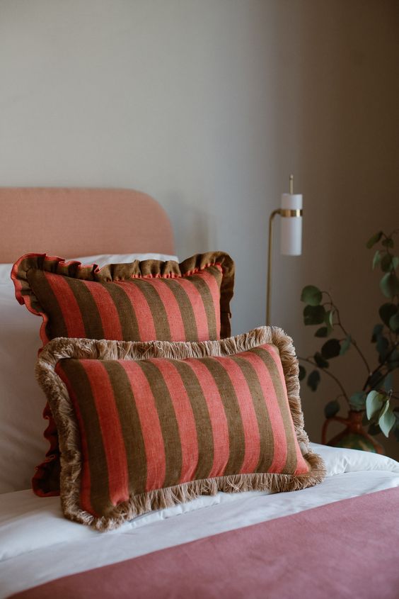 Jackie Cushion - Camel & Red