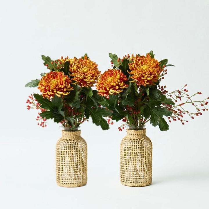 Rattan Glass Bud Vase - Pair