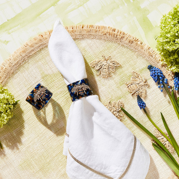 Blue Tortoiseshell Stripey Bee Resin Napkin Rings - Set of 4