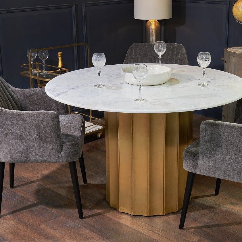 Zitelle White Marble & Brass Dining Table