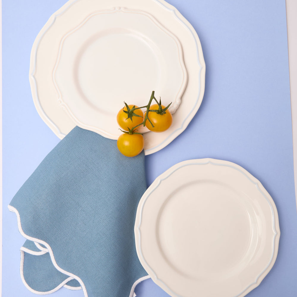 Blue wave linen napkins styled on a spring table setting