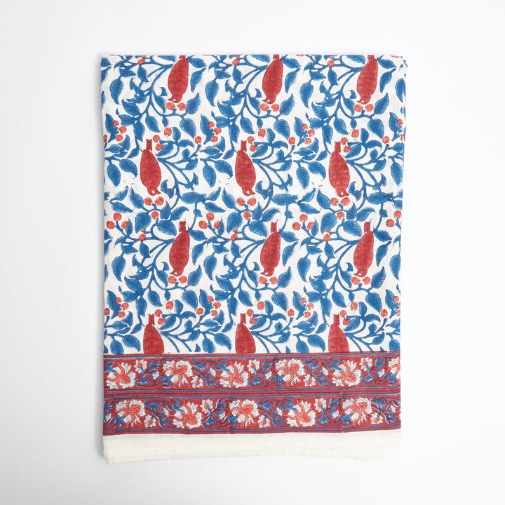 Blue & Red Birdsong Indian Block Print Tablecloth