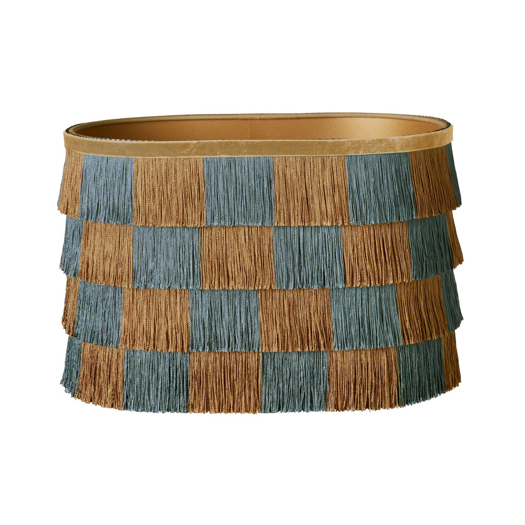 Giselle Fringe Lampshade - Caramel & Dusty Blue