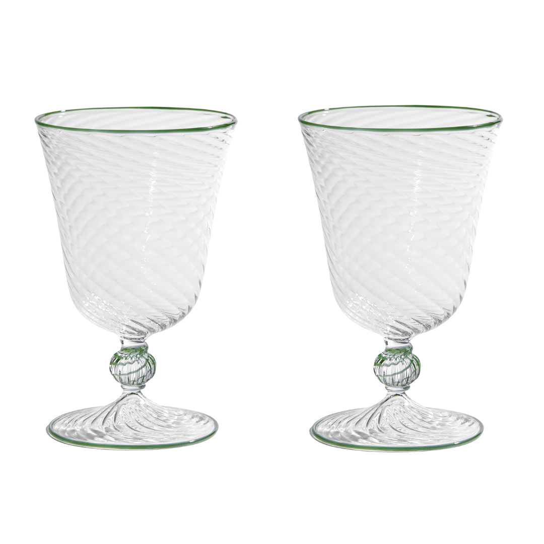 Green Dido Venetian Wine Glasses - Pair