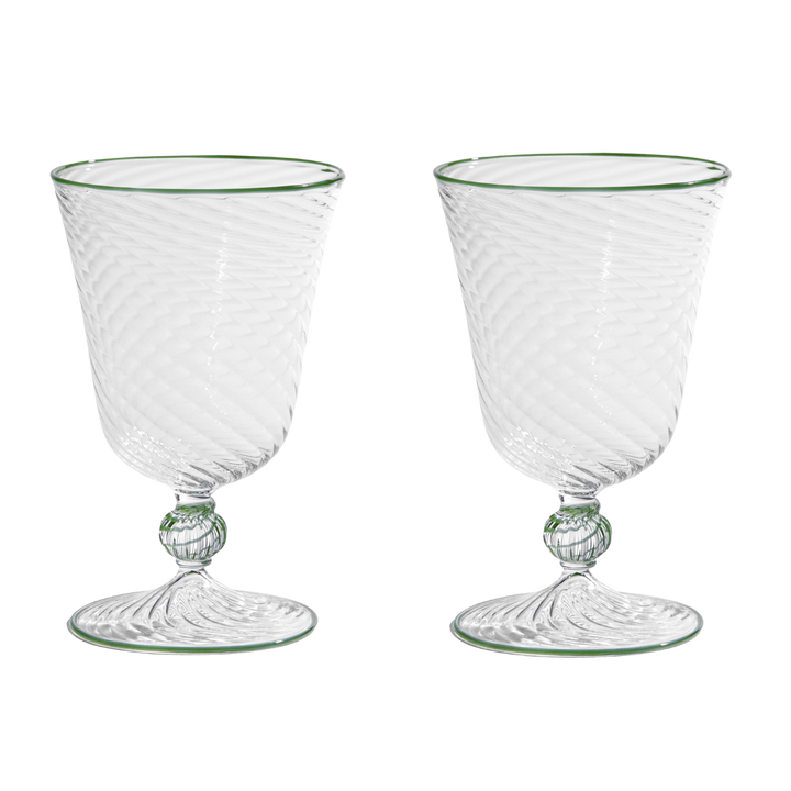 Green Dido Venetian Wine Glasses - Pair