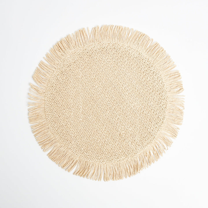 Elia Woven Rattan Round Fringed Placemats - Set of 4