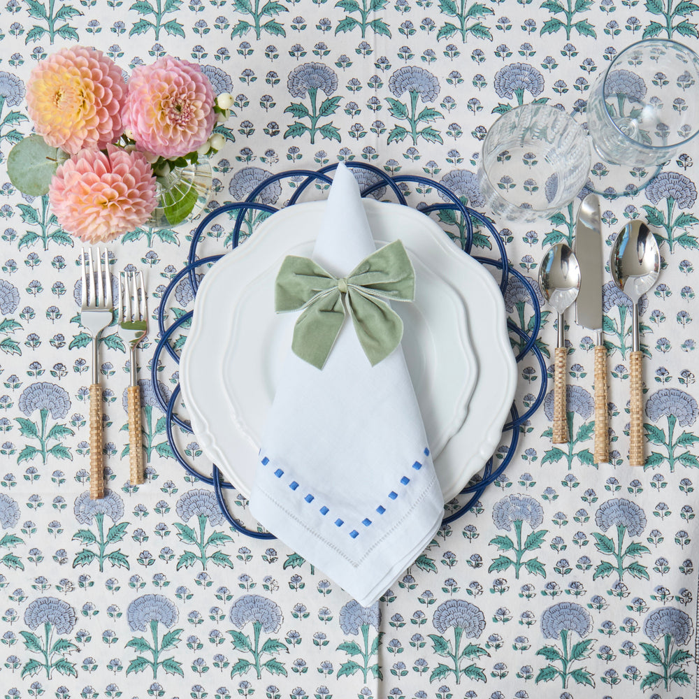 Blue Dash napkins styled on a laid table