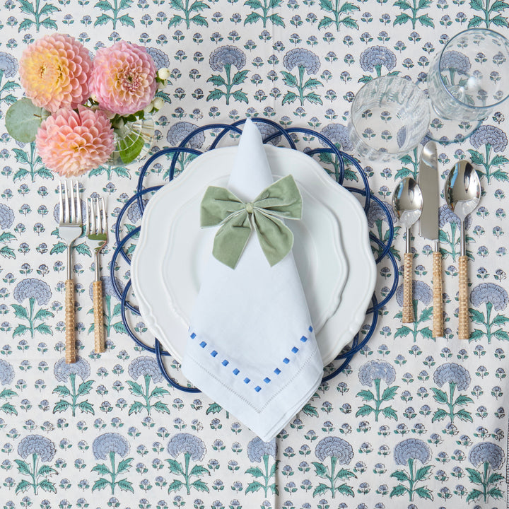 Blue Dash napkins styled on a laid table