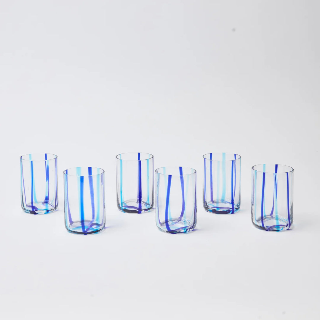 Blue Stripe Glasses - Set of 6