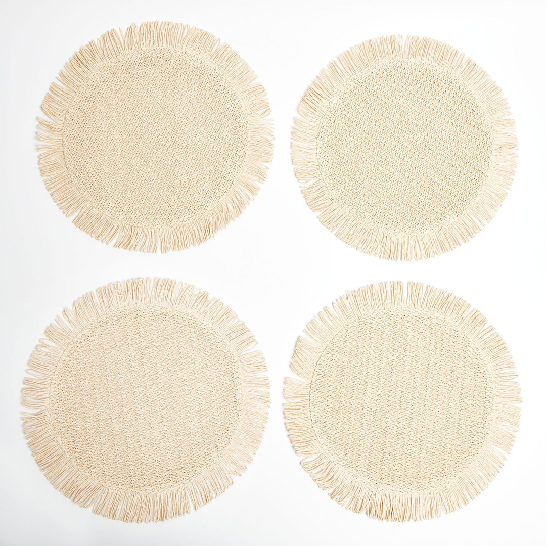 Elia Woven Rattan Round Fringed Placemats - Set of 4