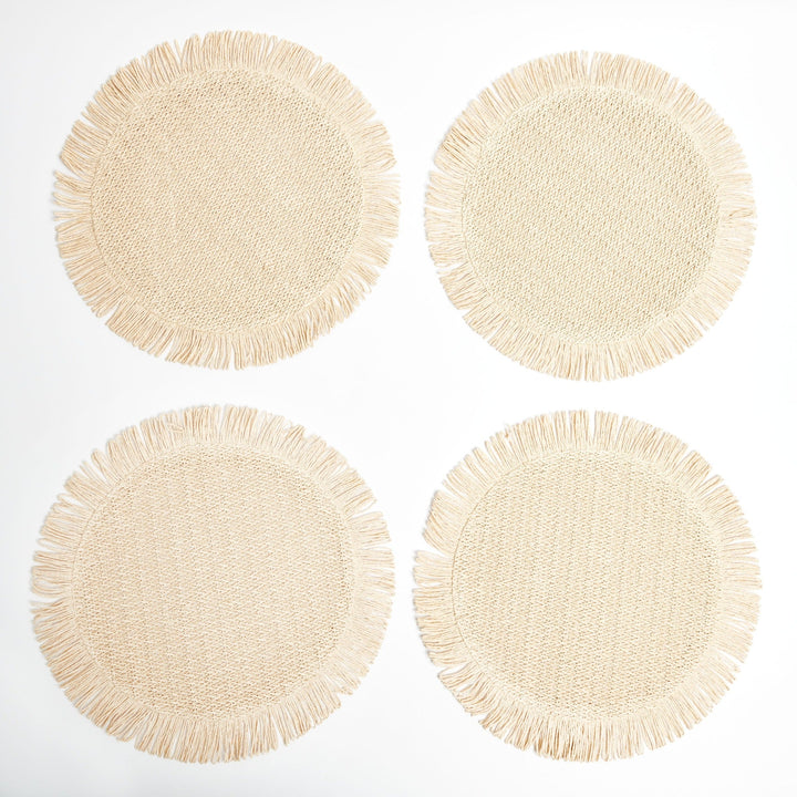 Elia Woven Rattan Round Fringed Placemats - Set of 4