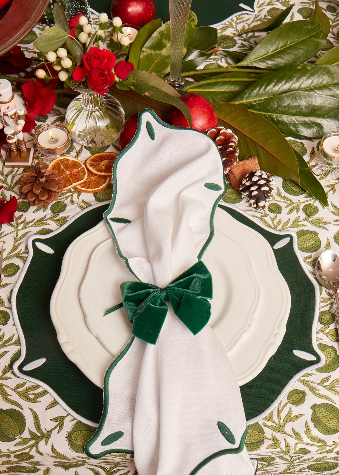 Velvet Bow Napkin Rings - Dark Green