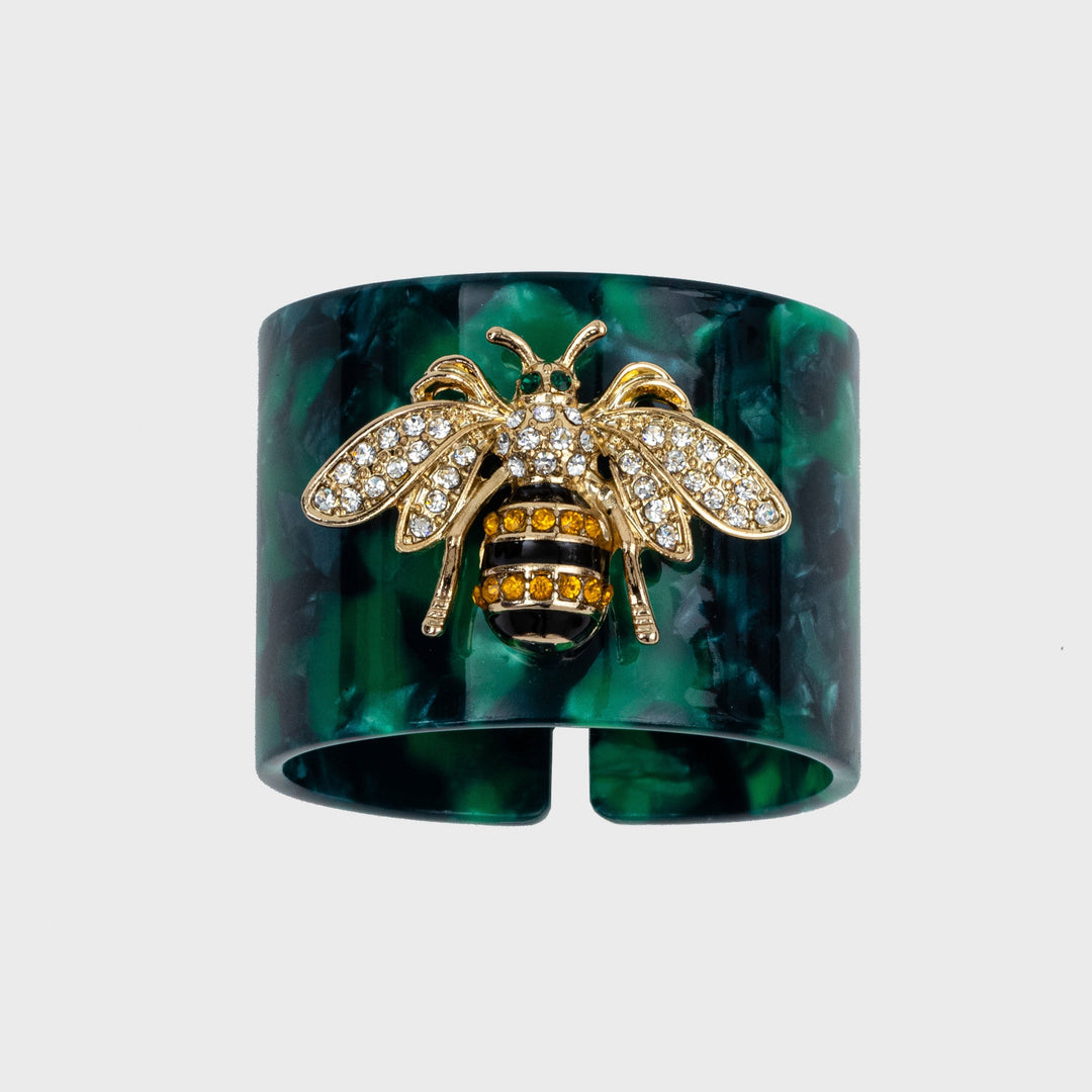 Green Tortoiseshell Stripey Bee Resin Napkin Rings - Set of 4