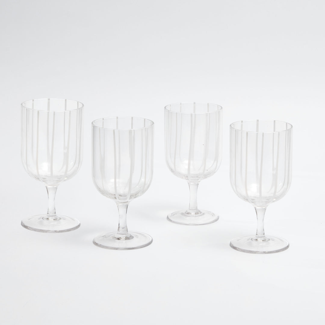 White Striped Footed Wine Glasses - Set of 4