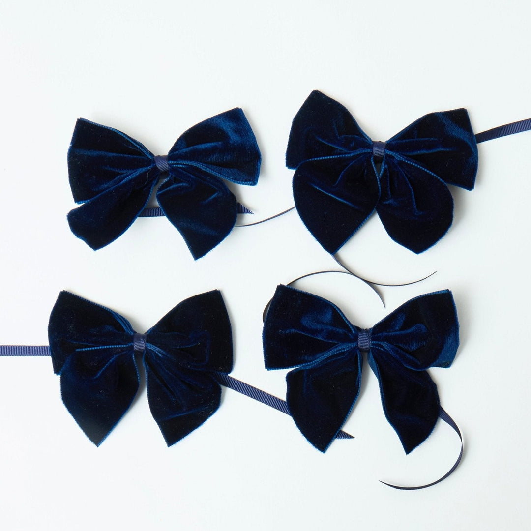 Velvet Bow Napkin Rings - Dark Blue