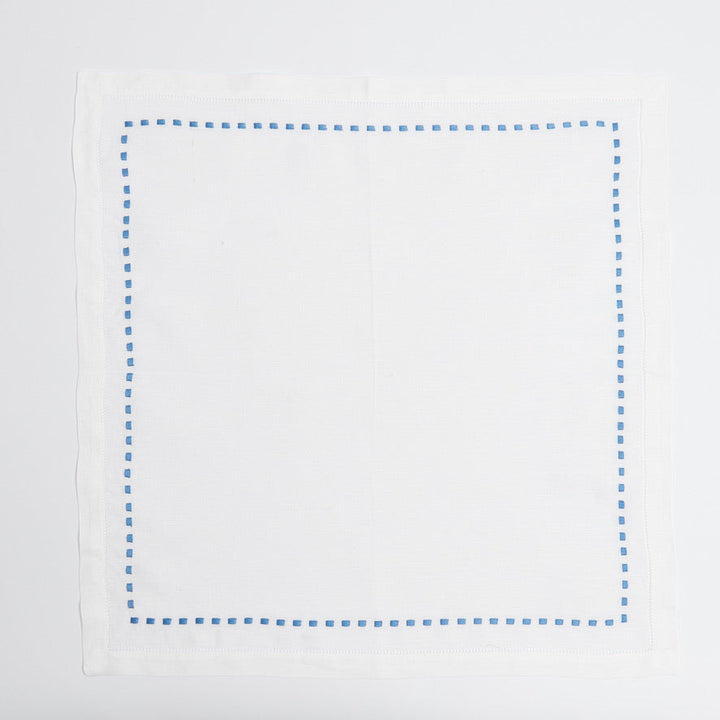 Blue Dash napkin showing hemstitched running stitch detail