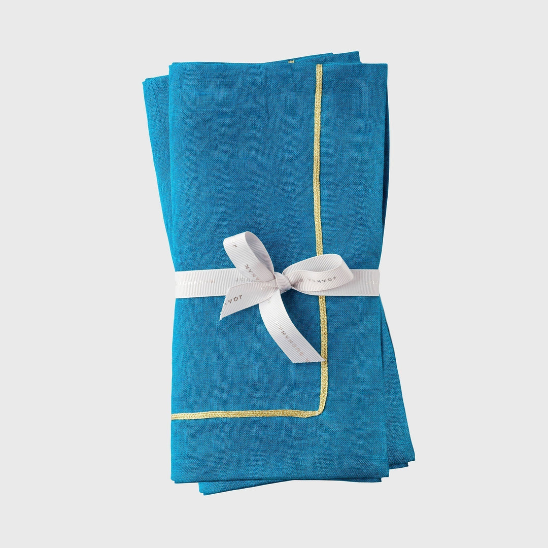 Gold Trim Dinner Napkins, Turquoise, Set of Two
