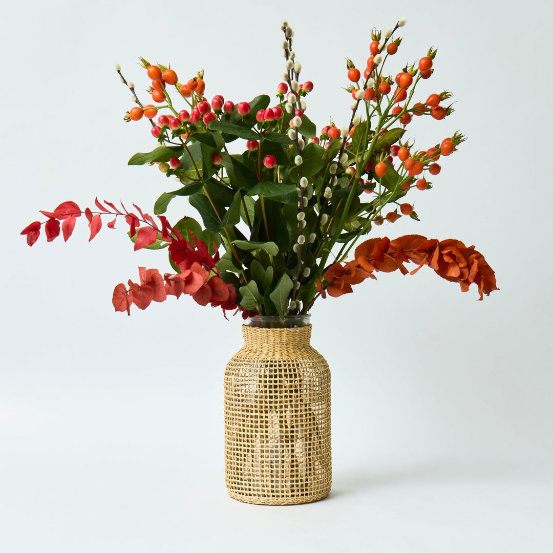 Large Rattan Glass Vase