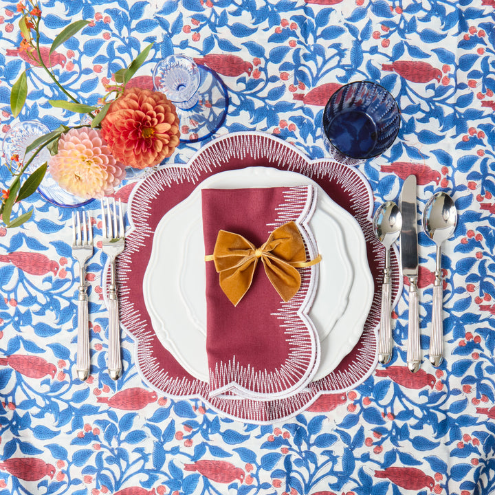 Blue & Red Birdsong Indian Block Print Tablecloth