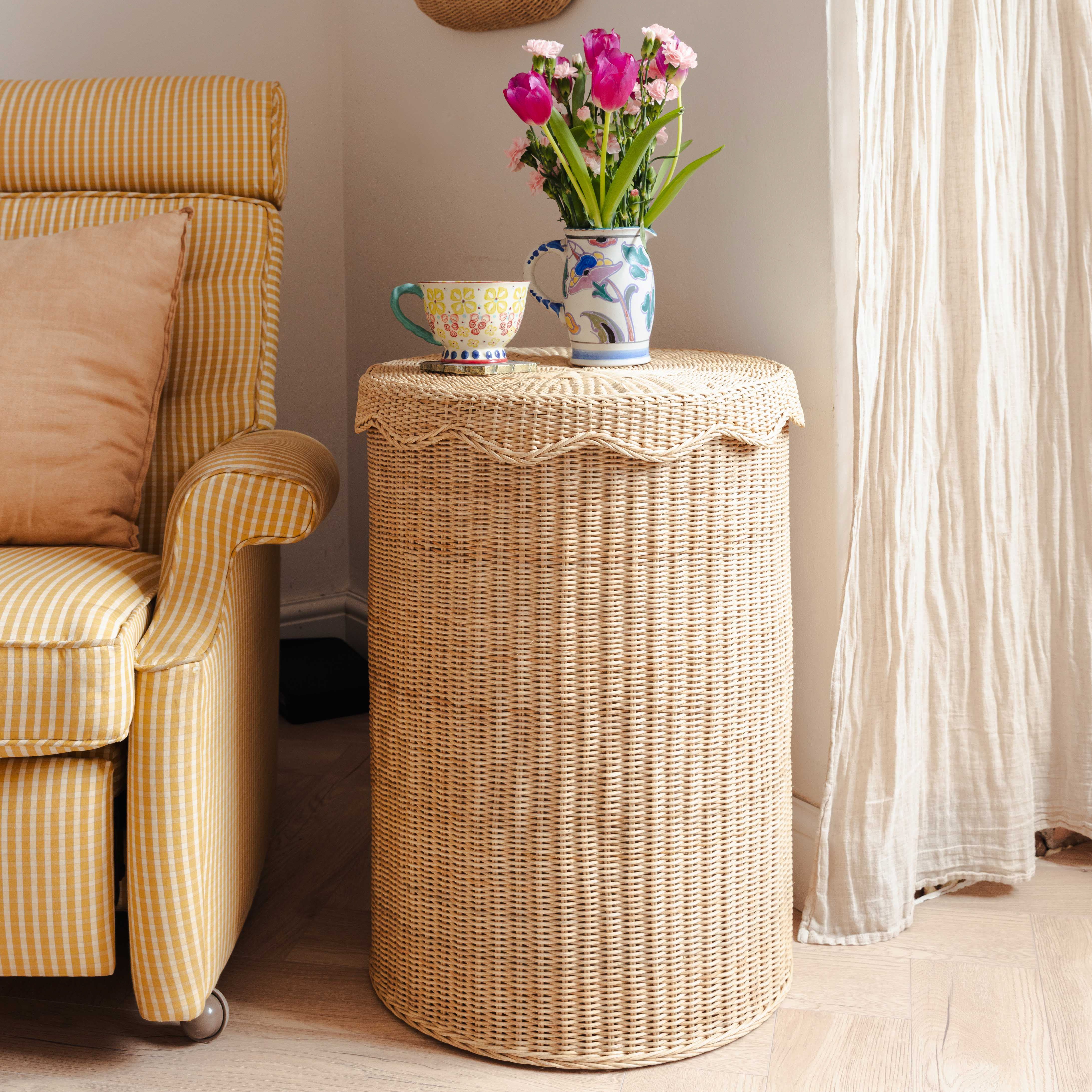 Wicker basket deals side table