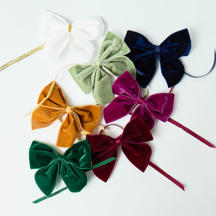 Velvet Bow Napkin Rings - White