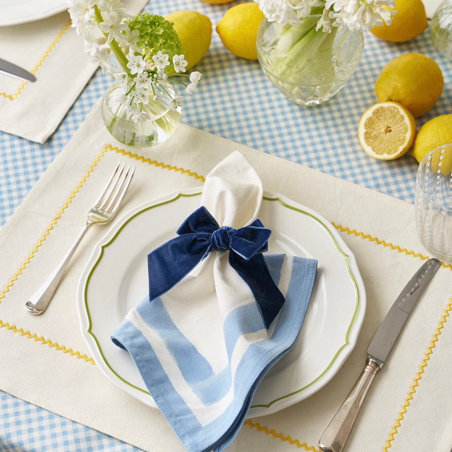 Provence Blue Edged Napkins, hand-printed cotton with French blue border, set of 4