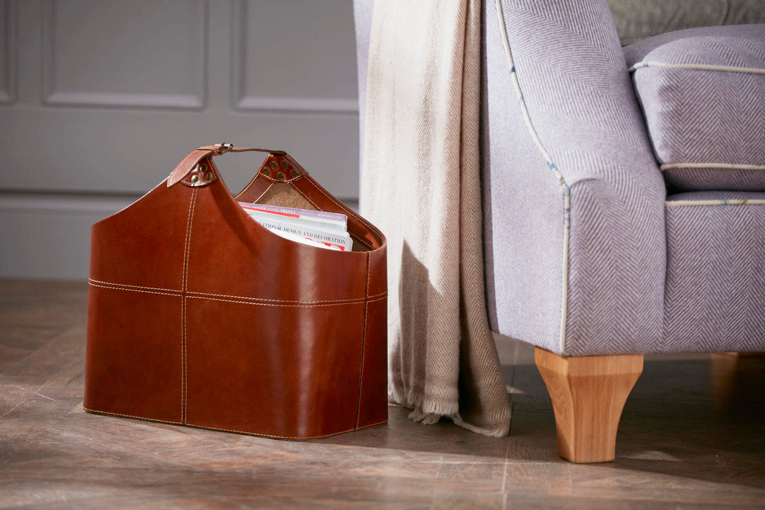 Bedford Classic Tan Leather Storage Basket