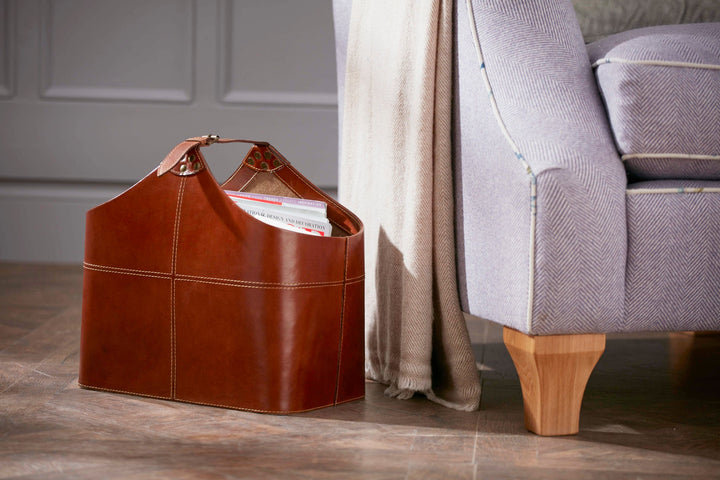 Bedford Classic Tan Leather Storage Basket